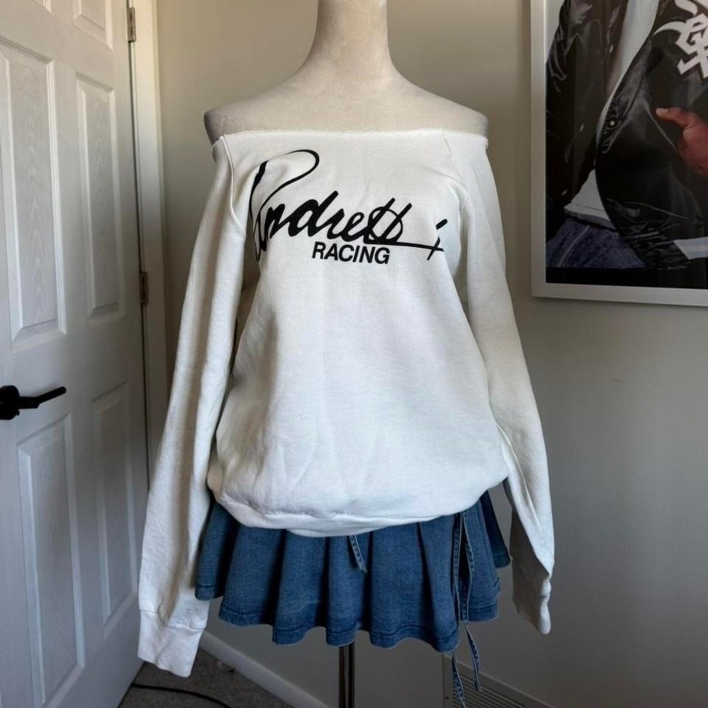 VTG 1991 Indy 500 racing Michael Andretti off the shoulder cut off sweatshirt